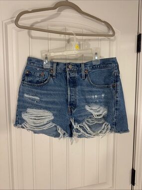 Levi's Ripped Light Blue Denim Cutoff Shorts